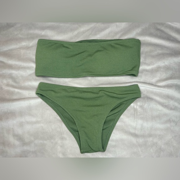Zaful Other - Zaful Olive Green Ribbed Bandeau Women’s Bikini Set